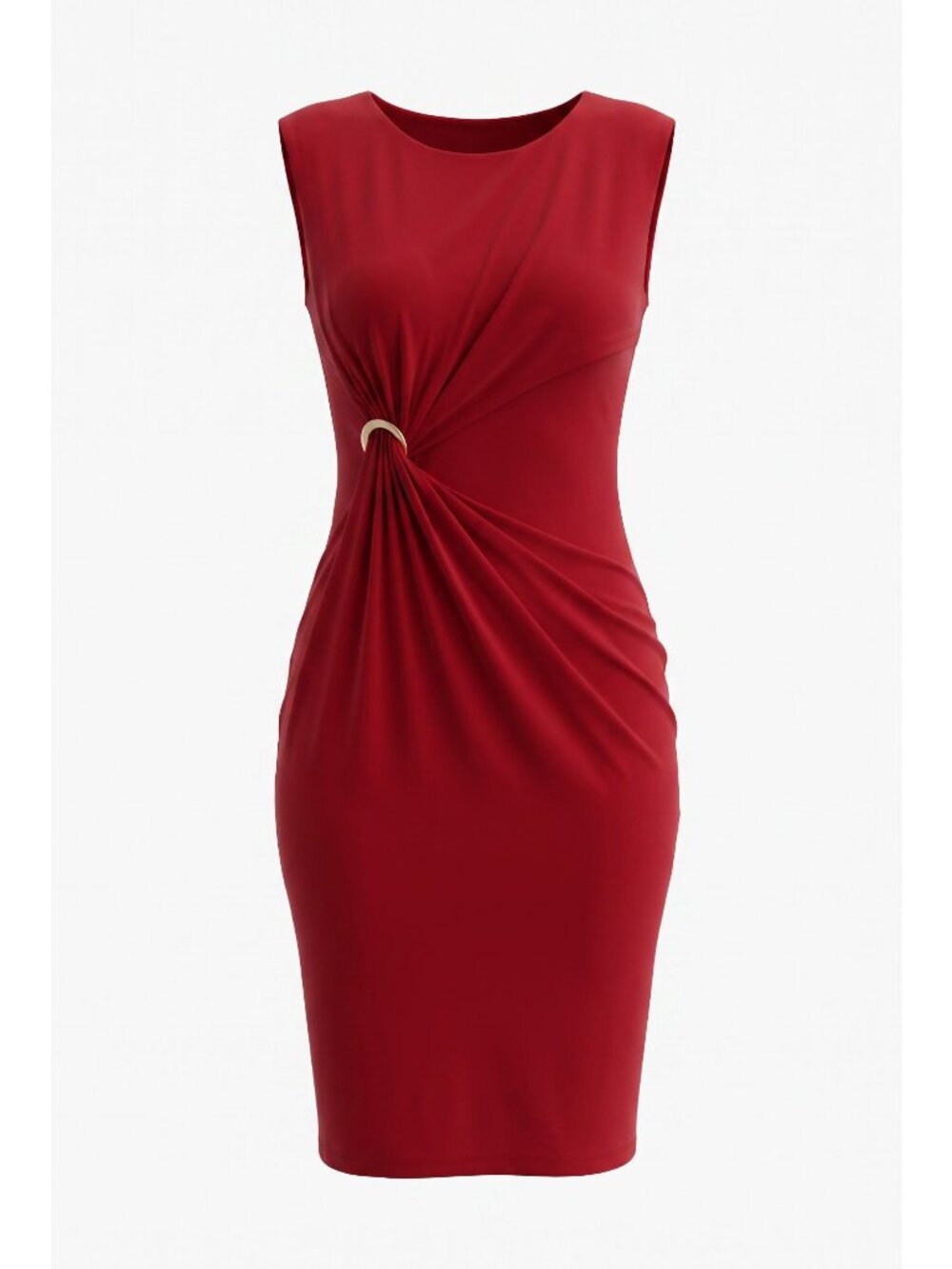 Nina Leonard Womens L Scarlet Red Draped Wrap Midi Cocktail Dress Sleeveless NWT